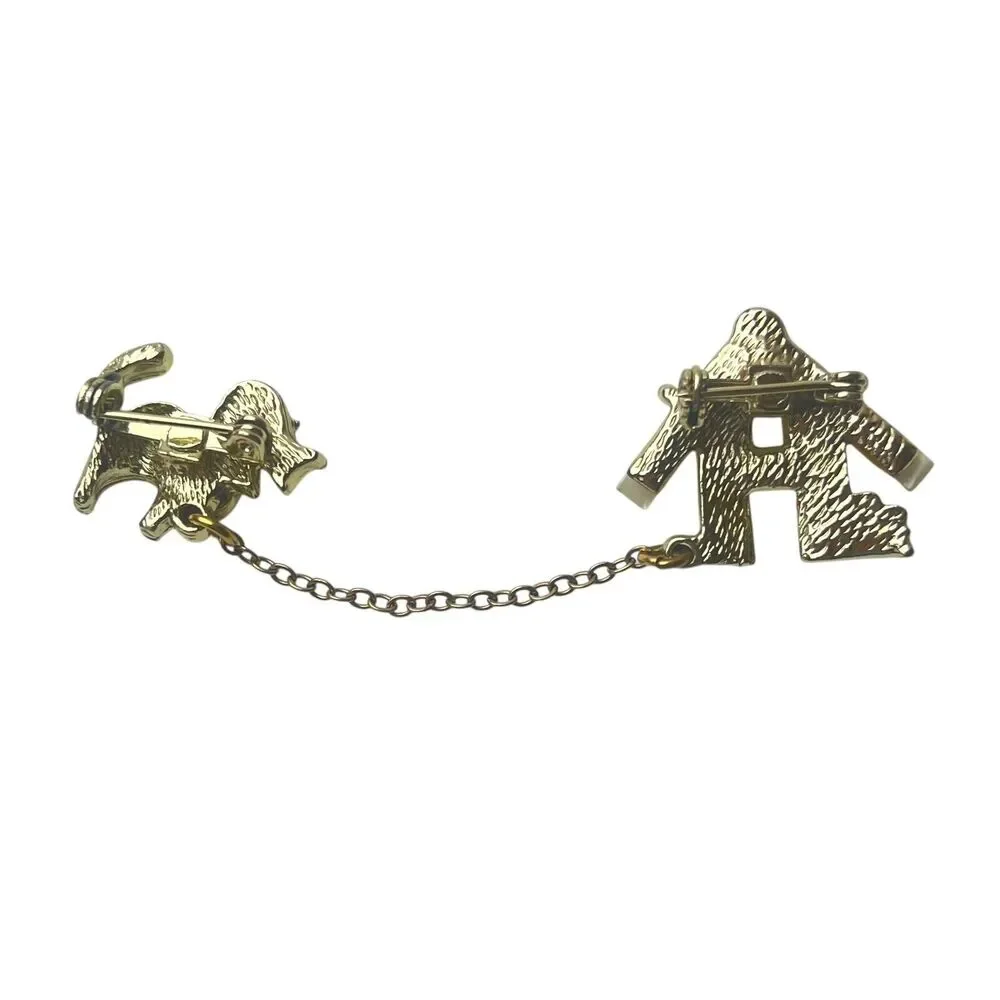 Vintage Dog House & Dog on Chain Collectible Dangle Lapel Pin‎ Brooch